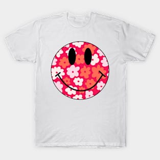 retro hippie smile face flowers T-Shirt